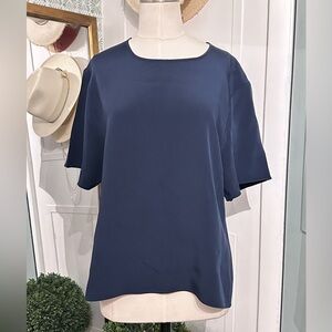 Valentina Kova Women's Navy Blue Silk Blouse Top Size Small